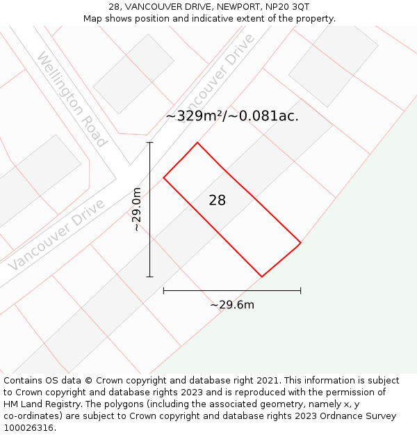 28, VANCOUVER DRIVE, NEWPORT, NP20 3QT: Plot and title map