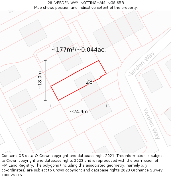 28, VERDEN WAY, NOTTINGHAM, NG8 6BB: Plot and title map