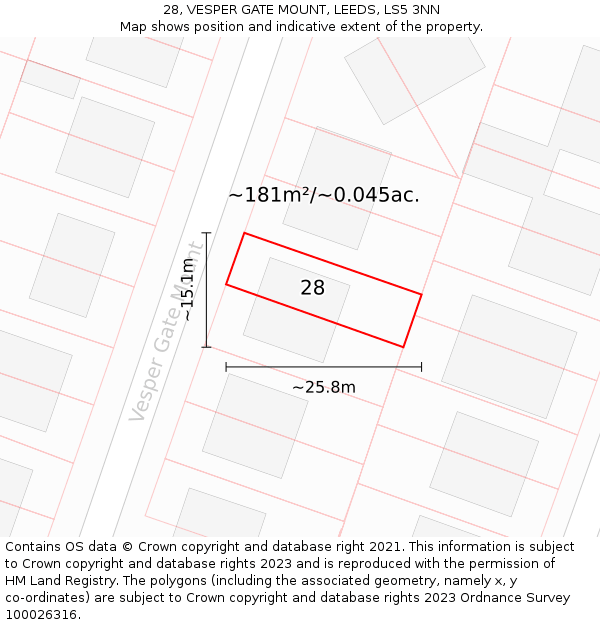 28, VESPER GATE MOUNT, LEEDS, LS5 3NN: Plot and title map