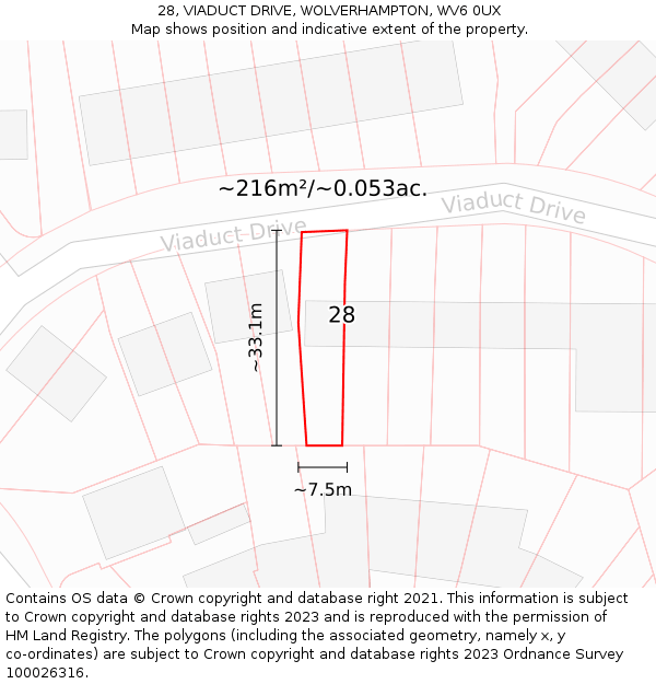 28, VIADUCT DRIVE, WOLVERHAMPTON, WV6 0UX: Plot and title map