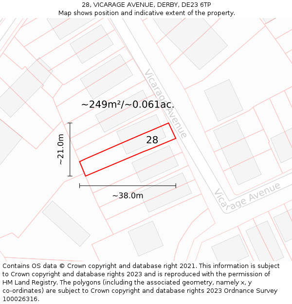 28, VICARAGE AVENUE, DERBY, DE23 6TP: Plot and title map