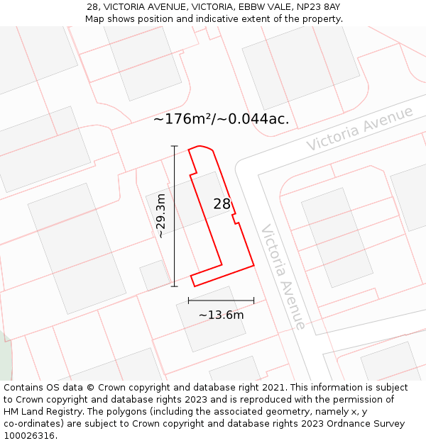 28, VICTORIA AVENUE, VICTORIA, EBBW VALE, NP23 8AY: Plot and title map