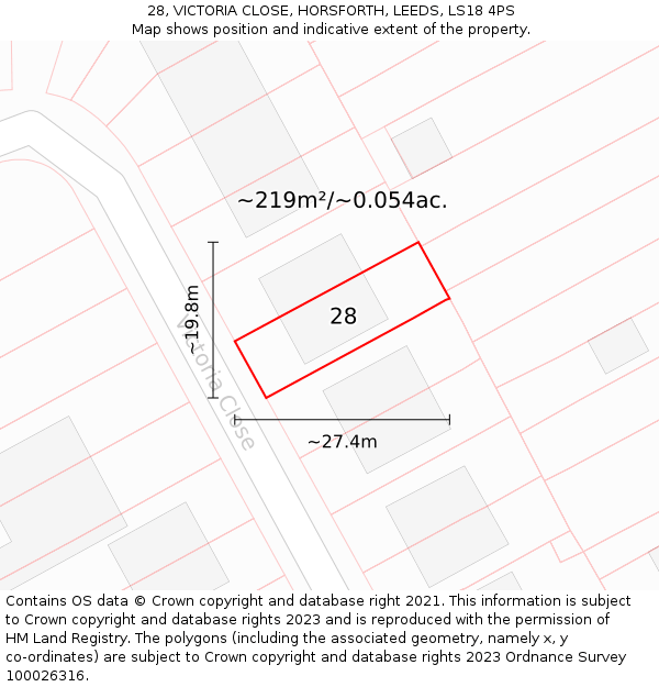 28, VICTORIA CLOSE, HORSFORTH, LEEDS, LS18 4PS: Plot and title map