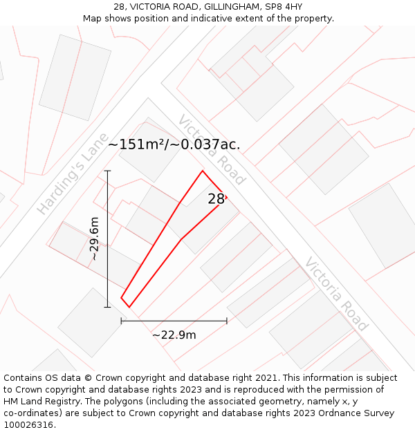 28, VICTORIA ROAD, GILLINGHAM, SP8 4HY: Plot and title map