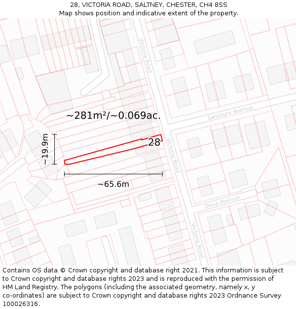 28, VICTORIA ROAD, SALTNEY, CHESTER, CH4 8SS: Plot and title map
