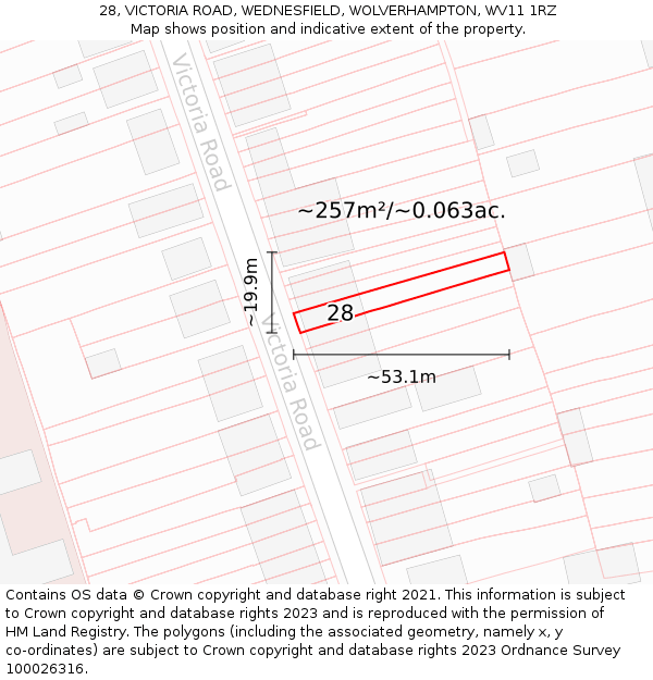 28, VICTORIA ROAD, WEDNESFIELD, WOLVERHAMPTON, WV11 1RZ: Plot and title map