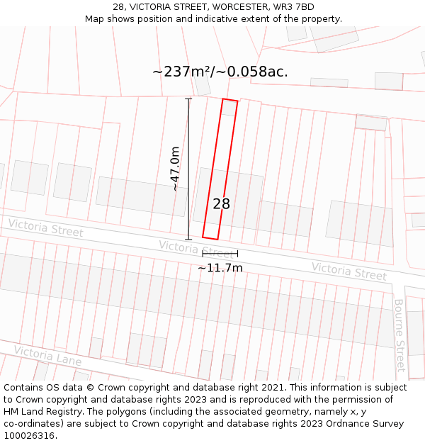 28, VICTORIA STREET, WORCESTER, WR3 7BD: Plot and title map