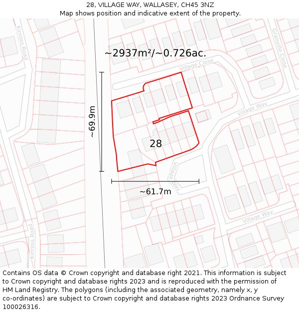 28, VILLAGE WAY, WALLASEY, CH45 3NZ: Plot and title map