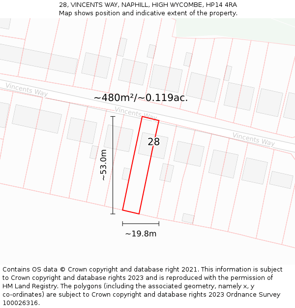 28, VINCENTS WAY, NAPHILL, HIGH WYCOMBE, HP14 4RA: Plot and title map
