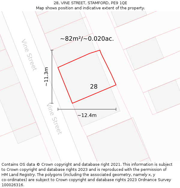 28, VINE STREET, STAMFORD, PE9 1QE: Plot and title map