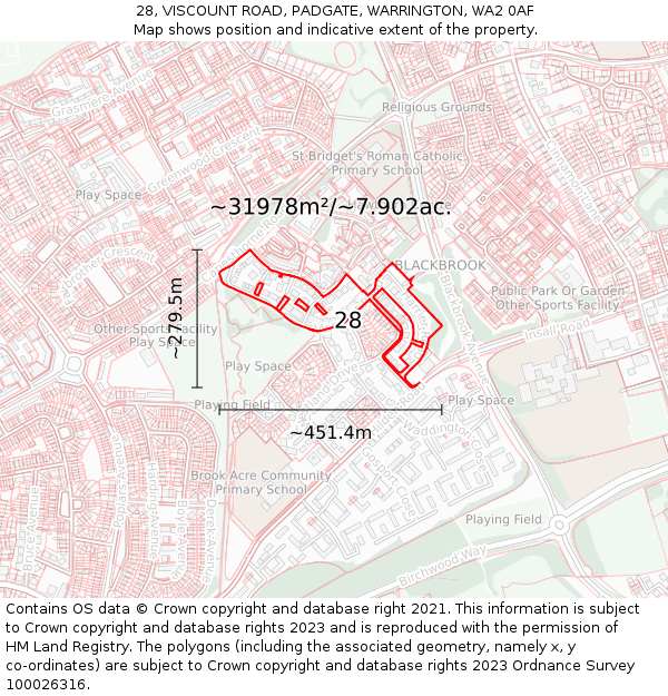 28, VISCOUNT ROAD, PADGATE, WARRINGTON, WA2 0AF: Plot and title map
