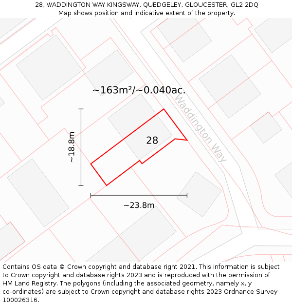28, WADDINGTON WAY KINGSWAY, QUEDGELEY, GLOUCESTER, GL2 2DQ: Plot and title map