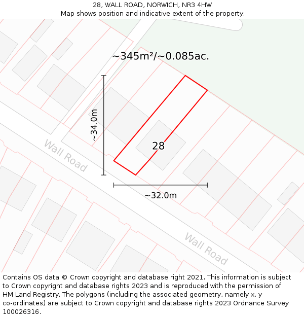 28, WALL ROAD, NORWICH, NR3 4HW: Plot and title map