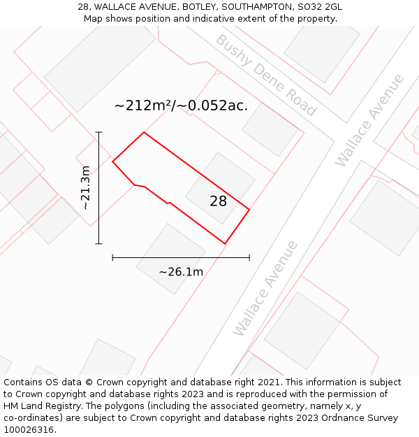 28, WALLACE AVENUE, BOTLEY, SOUTHAMPTON, SO32 2GL: Plot and title map