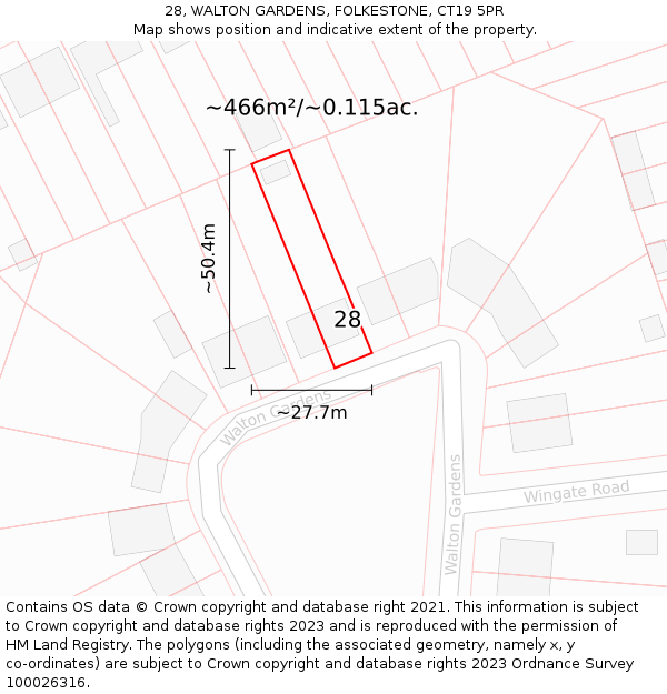 28, WALTON GARDENS, FOLKESTONE, CT19 5PR: Plot and title map