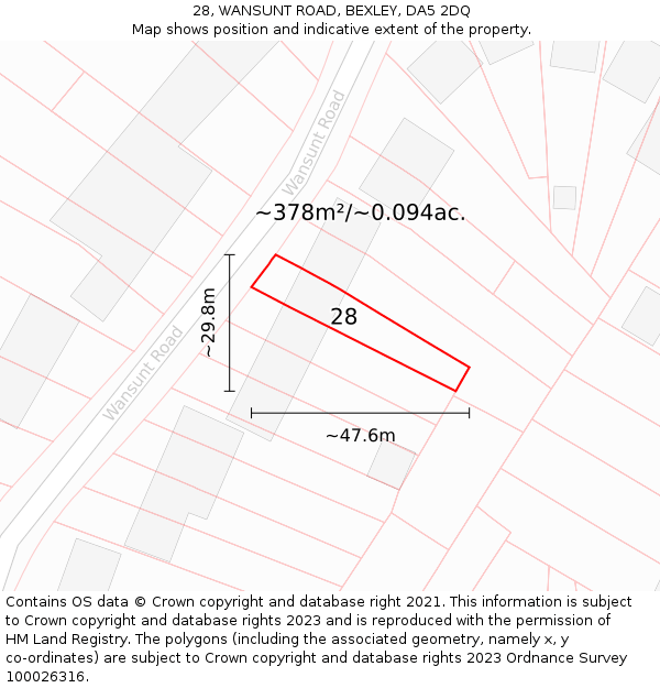 28, WANSUNT ROAD, BEXLEY, DA5 2DQ: Plot and title map
