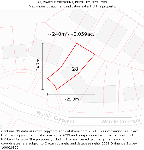 28, WARDLE CRESCENT, KEIGHLEY, BD21 2RS: Plot and title map