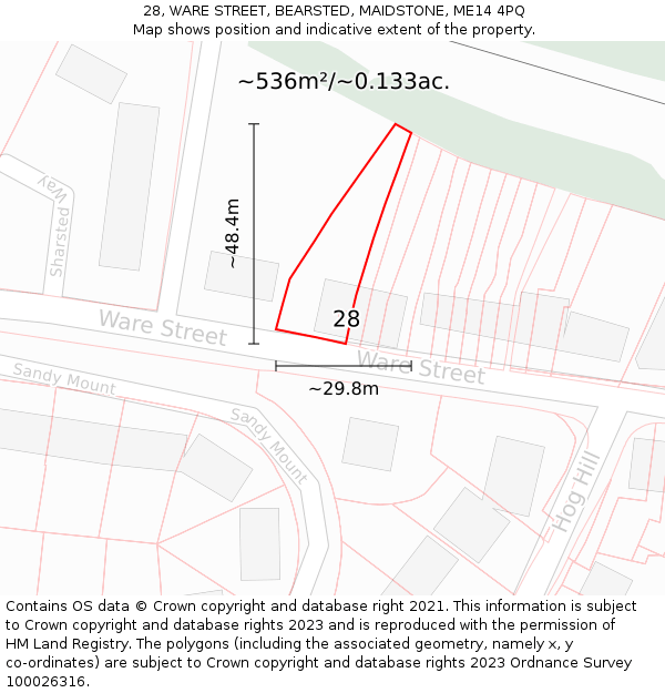 28, WARE STREET, BEARSTED, MAIDSTONE, ME14 4PQ: Plot and title map