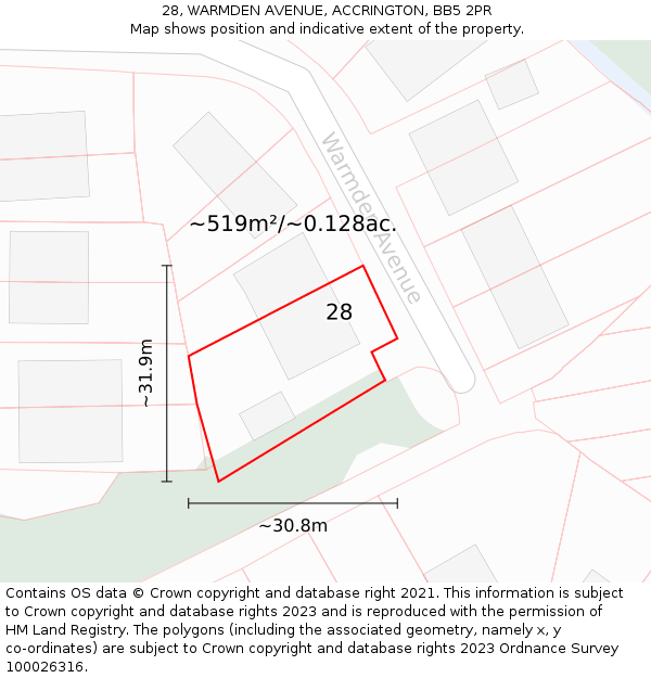 28, WARMDEN AVENUE, ACCRINGTON, BB5 2PR: Plot and title map