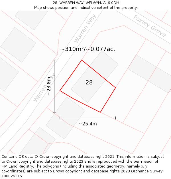 28, WARREN WAY, WELWYN, AL6 0DH: Plot and title map