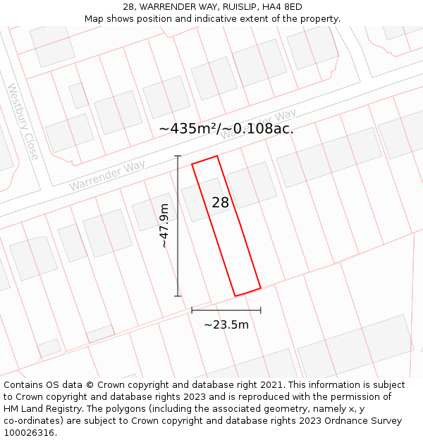 28, WARRENDER WAY, RUISLIP, HA4 8ED: Plot and title map