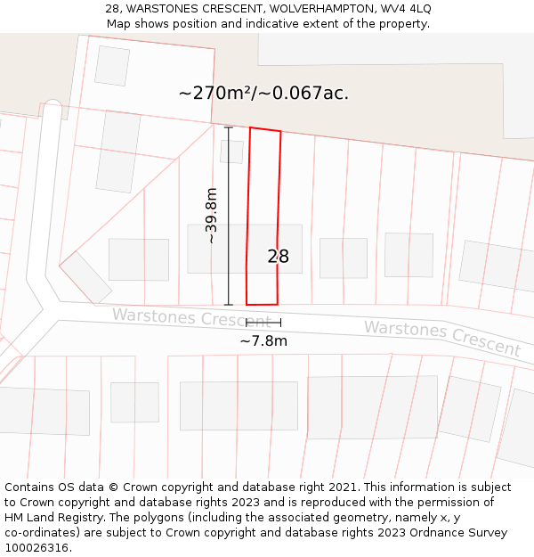 28, WARSTONES CRESCENT, WOLVERHAMPTON, WV4 4LQ: Plot and title map