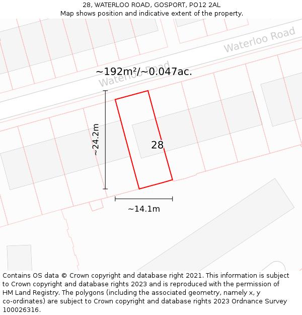 28, WATERLOO ROAD, GOSPORT, PO12 2AL: Plot and title map