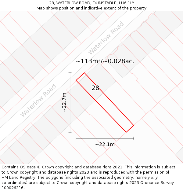 28, WATERLOW ROAD, DUNSTABLE, LU6 1LY: Plot and title map