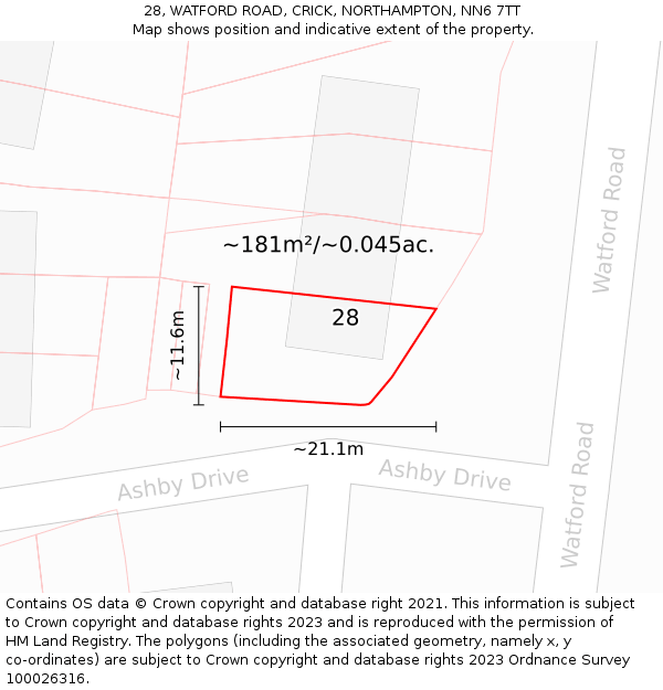 28, WATFORD ROAD, CRICK, NORTHAMPTON, NN6 7TT: Plot and title map