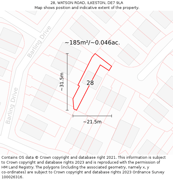 28, WATSON ROAD, ILKESTON, DE7 9LA: Plot and title map