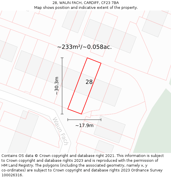 28, WAUN FACH, CARDIFF, CF23 7BA: Plot and title map