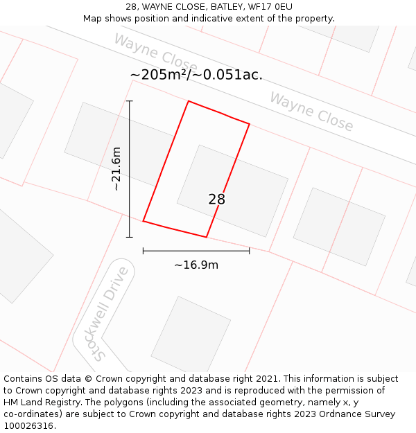 28, WAYNE CLOSE, BATLEY, WF17 0EU: Plot and title map