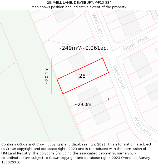 28, WELL LANE, DEWSBURY, WF13 3SP: Plot and title map