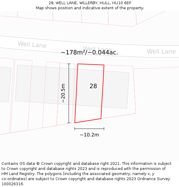 28, WELL LANE, WILLERBY, HULL, HU10 6EP: Plot and title map