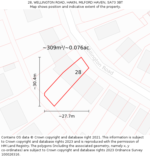 28, WELLINGTON ROAD, HAKIN, MILFORD HAVEN, SA73 3BT: Plot and title map