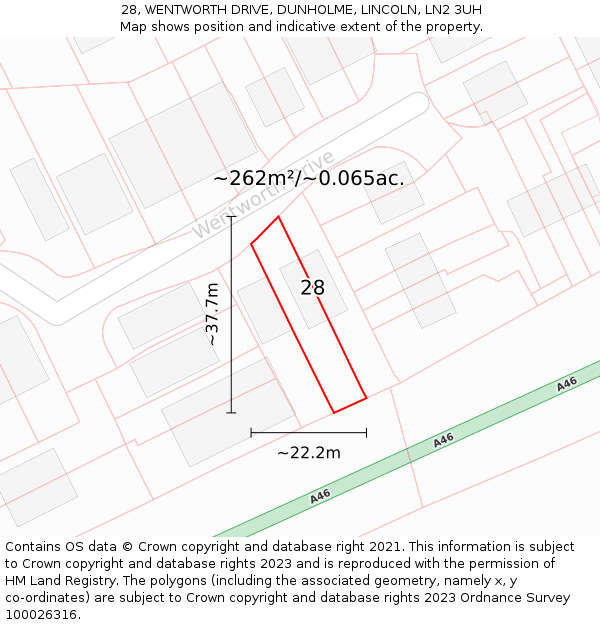 28, WENTWORTH DRIVE, DUNHOLME, LINCOLN, LN2 3UH: Plot and title map