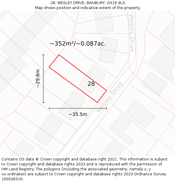 28, WESLEY DRIVE, BANBURY, OX16 9LS: Plot and title map