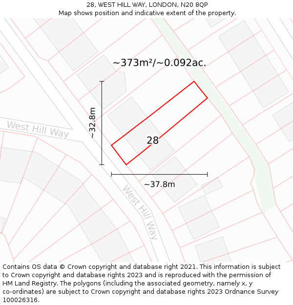 28, WEST HILL WAY, LONDON, N20 8QP: Plot and title map