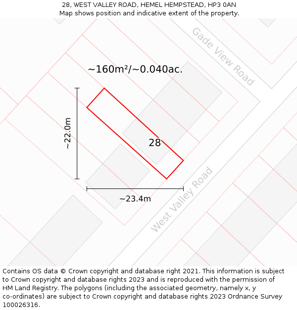 28, WEST VALLEY ROAD, HEMEL HEMPSTEAD, HP3 0AN: Plot and title map