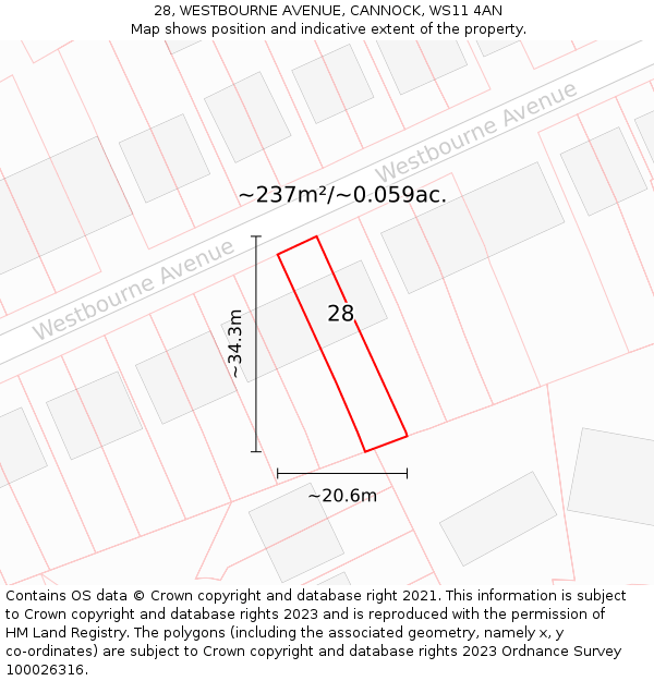 28, WESTBOURNE AVENUE, CANNOCK, WS11 4AN: Plot and title map