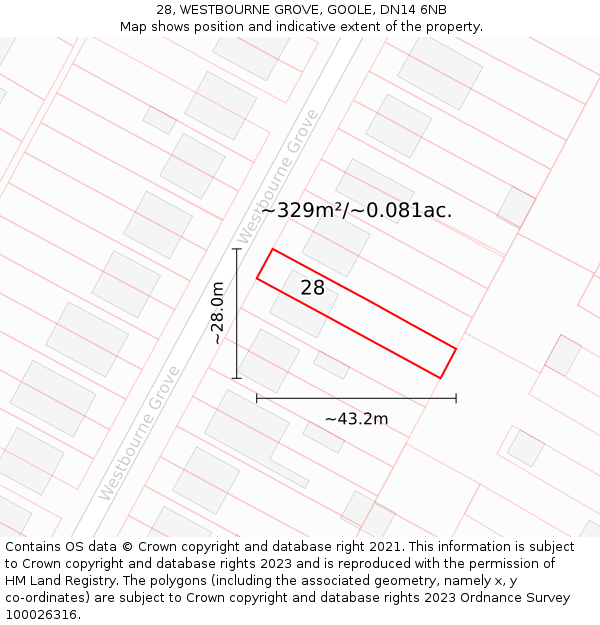 28, WESTBOURNE GROVE, GOOLE, DN14 6NB: Plot and title map