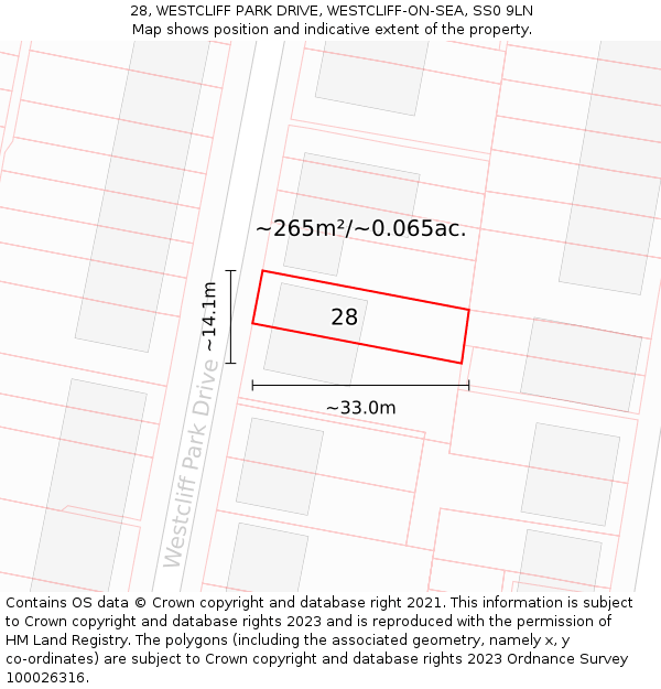 28, WESTCLIFF PARK DRIVE, WESTCLIFF-ON-SEA, SS0 9LN: Plot and title map