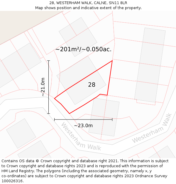28, WESTERHAM WALK, CALNE, SN11 8LR: Plot and title map