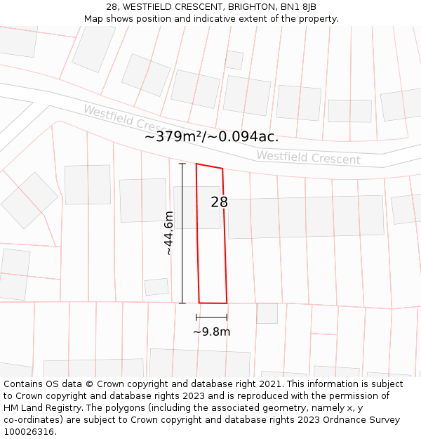 28, WESTFIELD CRESCENT, BRIGHTON, BN1 8JB: Plot and title map