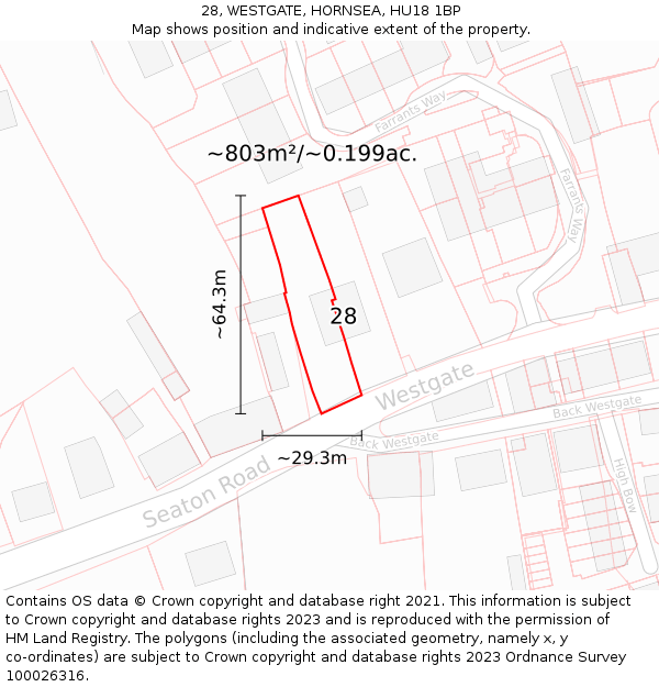 28, WESTGATE, HORNSEA, HU18 1BP: Plot and title map