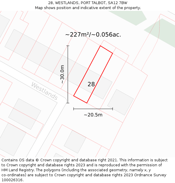 28, WESTLANDS, PORT TALBOT, SA12 7BW: Plot and title map