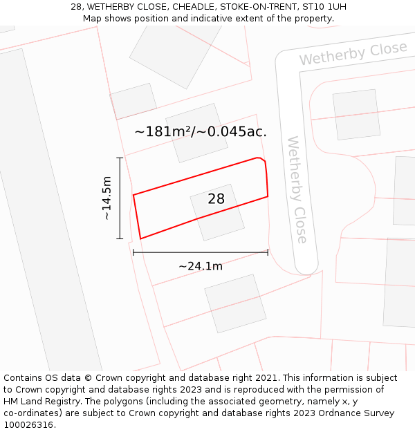 28, WETHERBY CLOSE, CHEADLE, STOKE-ON-TRENT, ST10 1UH: Plot and title map