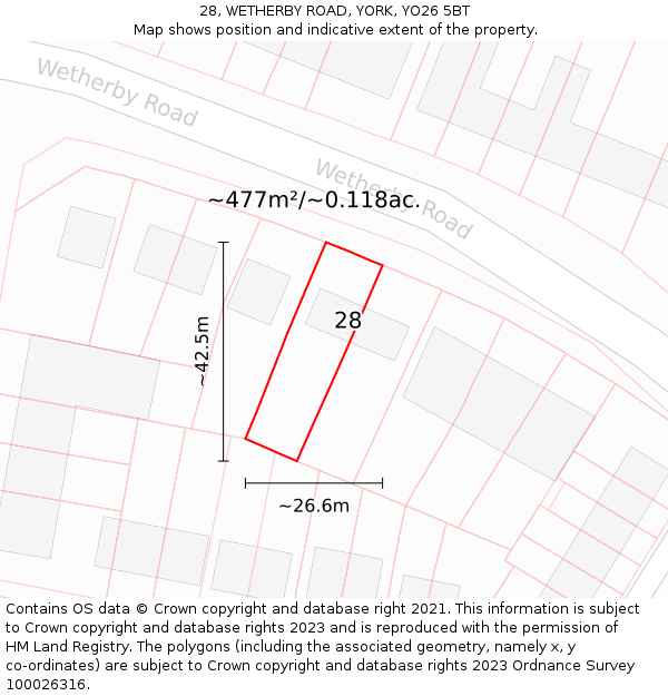28, WETHERBY ROAD, YORK, YO26 5BT: Plot and title map