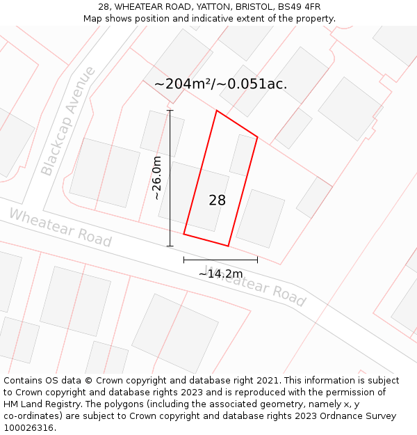 28, WHEATEAR ROAD, YATTON, BRISTOL, BS49 4FR: Plot and title map