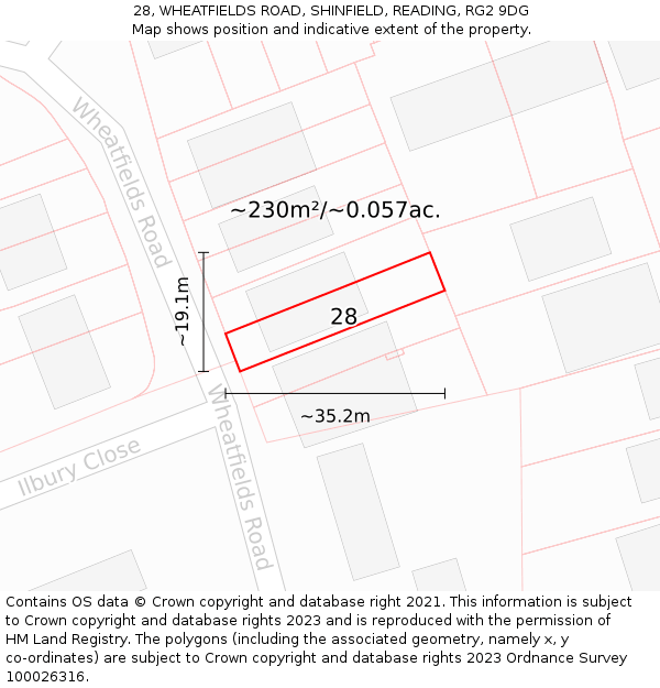 28, WHEATFIELDS ROAD, SHINFIELD, READING, RG2 9DG: Plot and title map